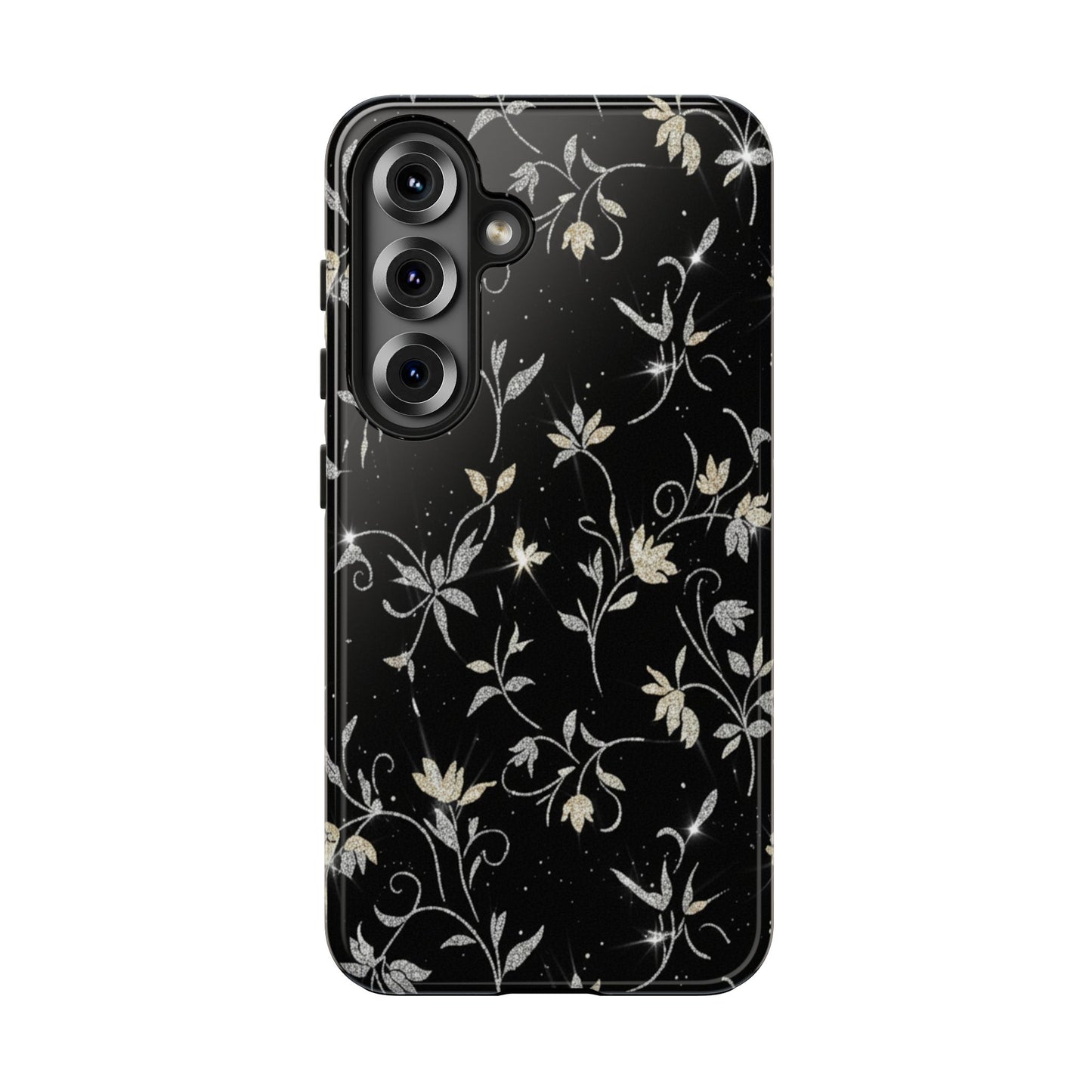 Floral Noir Tough Phone Case — Vintage Black Botanical Protective Cover