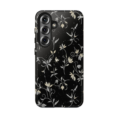 Floral Noir Tough Phone Case — Vintage Black Botanical Protective Cover