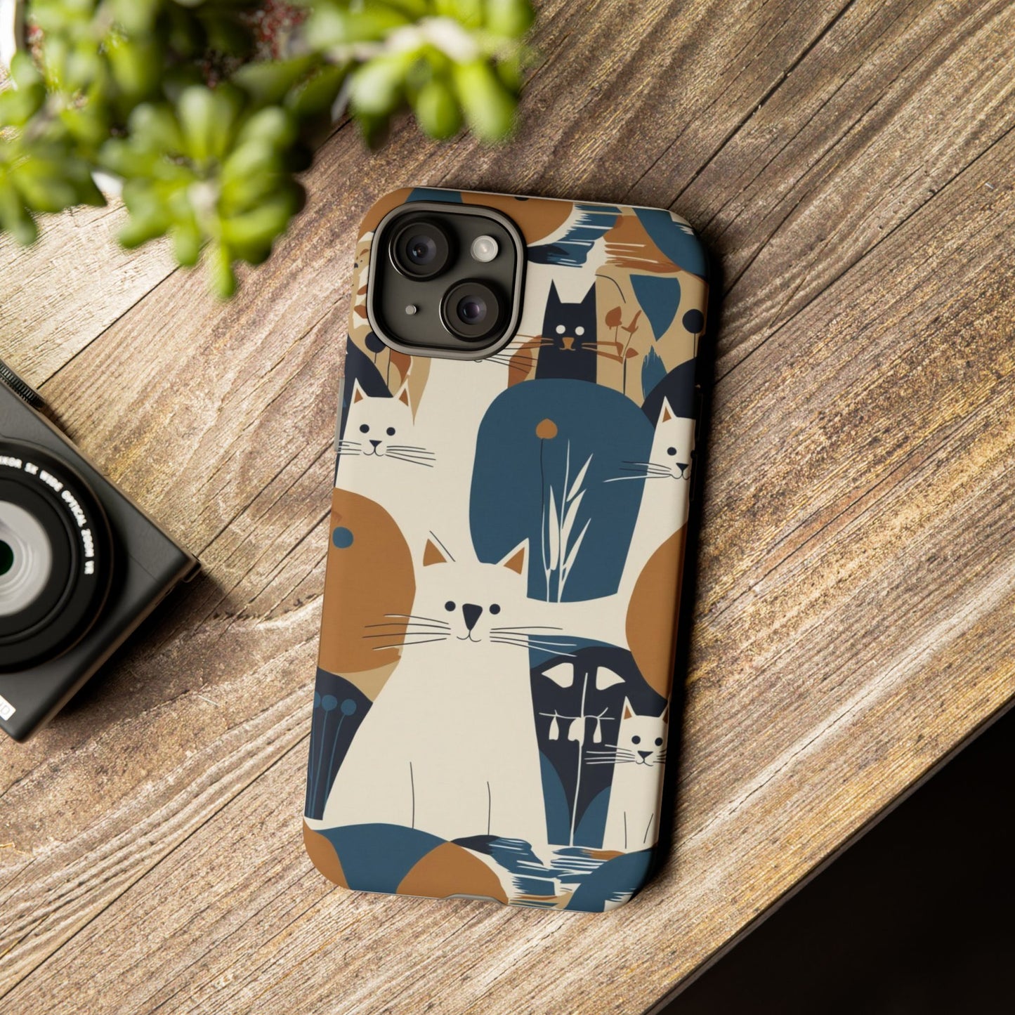 Cat Pattern Phone Case – Retro Abstract Cats Protective iPhone Cover