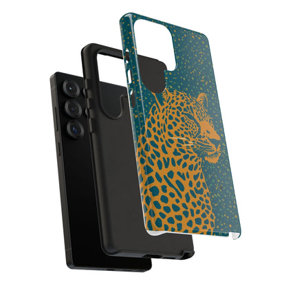 Leopard Spotlight Phone Case — Teal Gold Animal Print Protective Cover