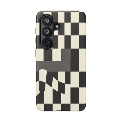 Checkerboard Wave Phone Case — Black & Cream Graphic Tough Case