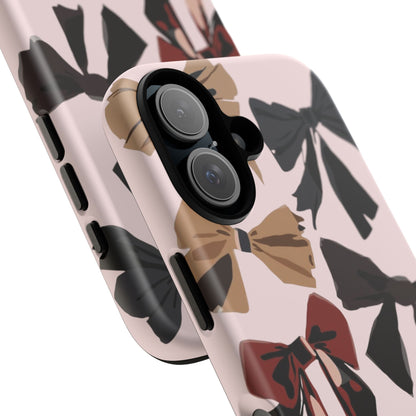 Bow Pattern Phone Case - Pink, Brown & Black Bows Protective Cover