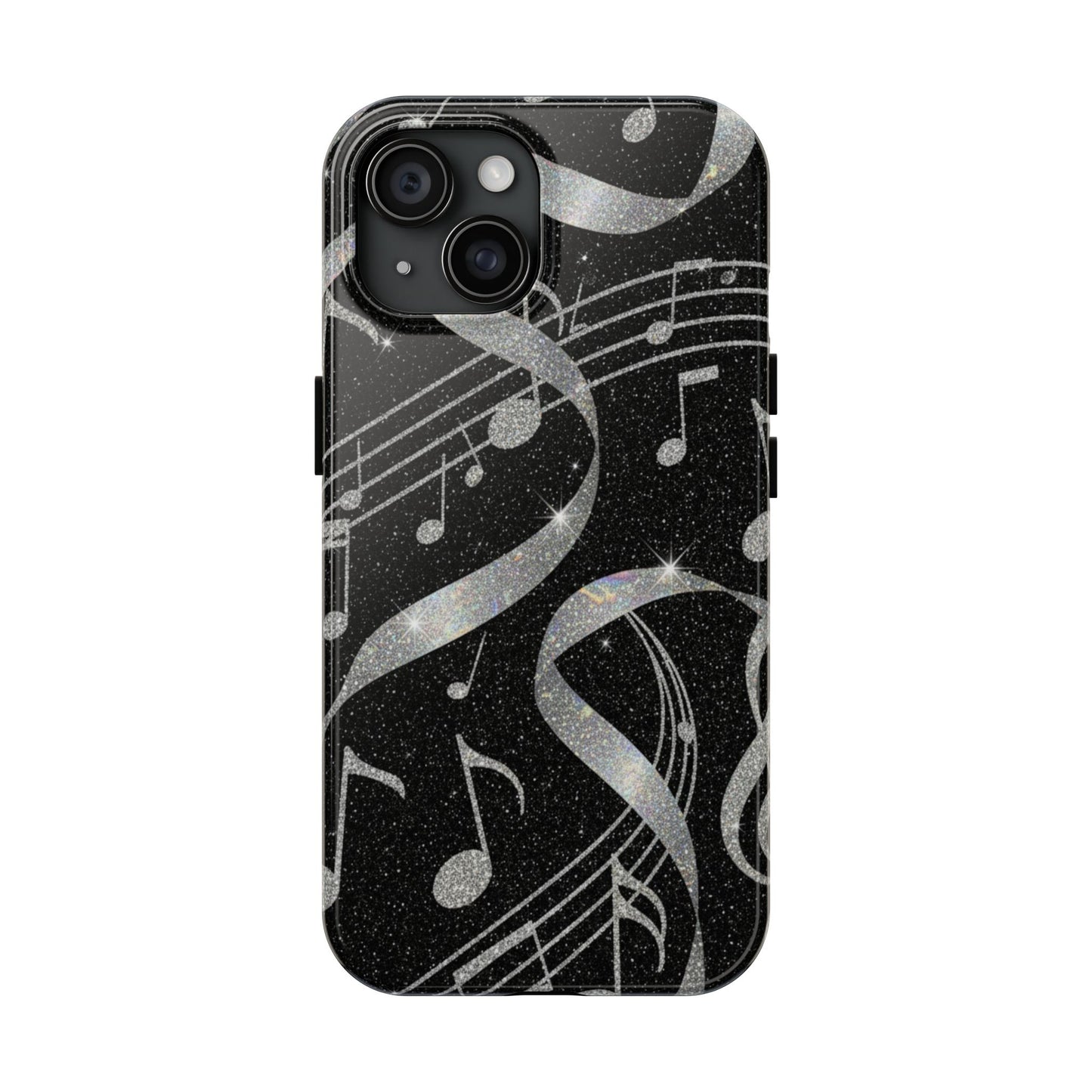 Musical Notes Tough Phone Case – Glitter Black Musician Phone Cover