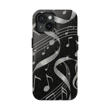 Musical Notes Tough Phone Case – Glitter Black Musician Phone Cover