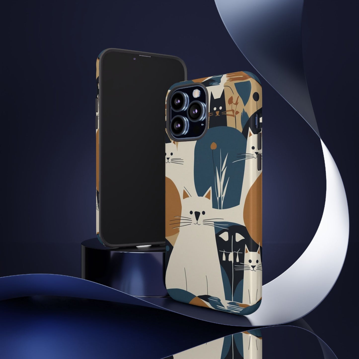 Cat Pattern Phone Case – Retro Abstract Cats Protective iPhone Cover