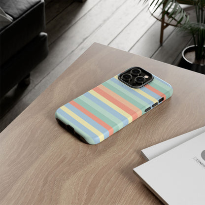Pastel Striped Phone Case — Retro Horizontal Multi-Color Tough Case