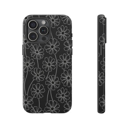 Floral Doodle Tough Phone Case — Black & Gray Daisy Pattern