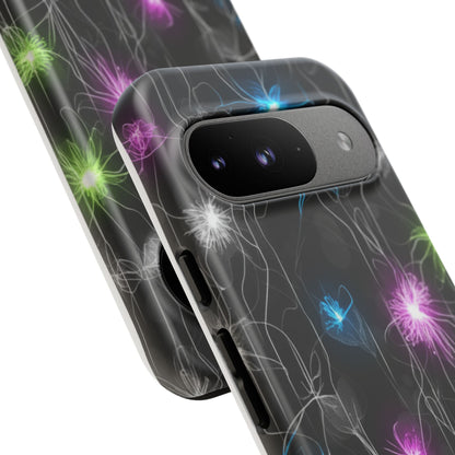 Neon Floral Tough Phone Case — Glow Flower Protective iPhone Cover