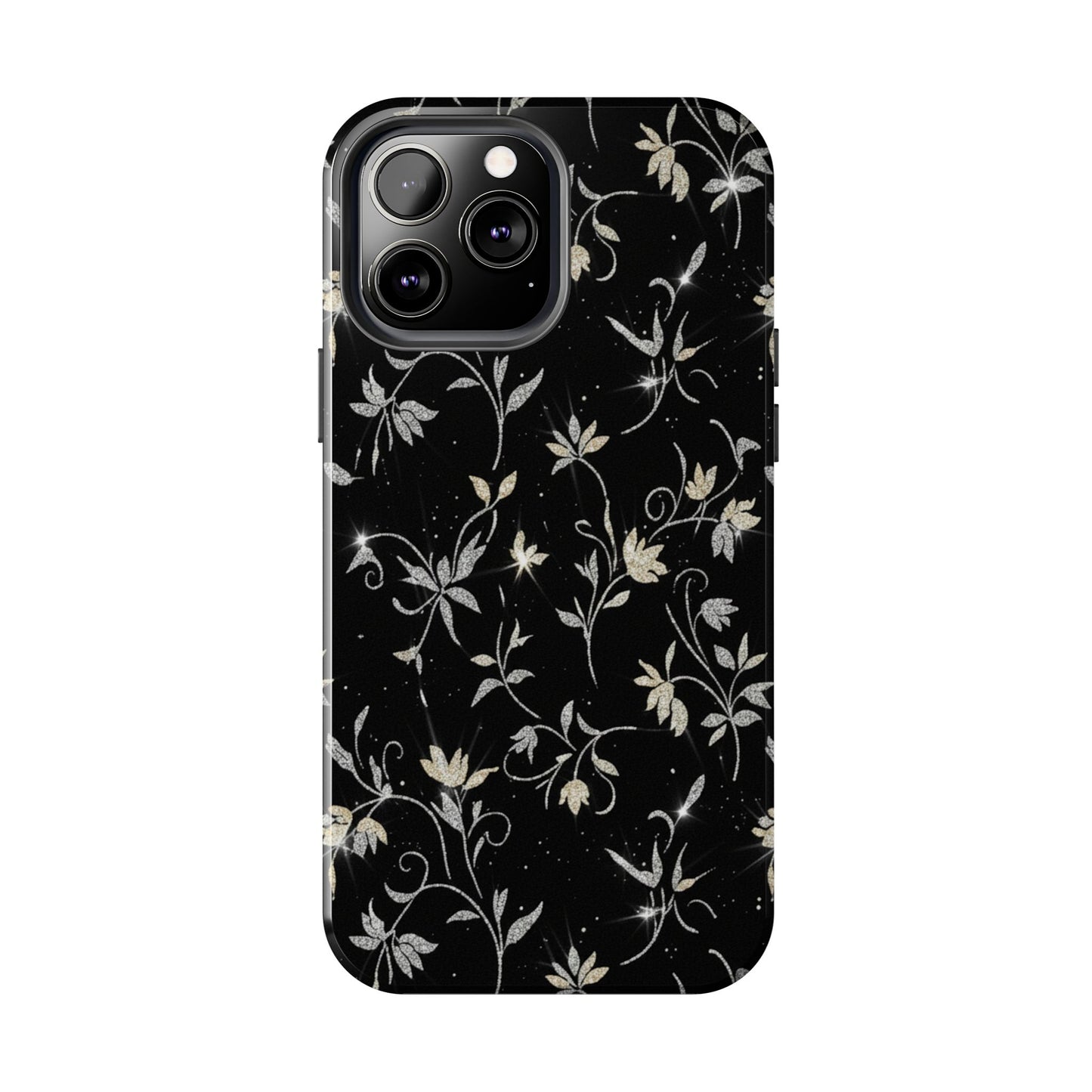 Floral Noir Tough Phone Case — Vintage Black Botanical Protective Cover