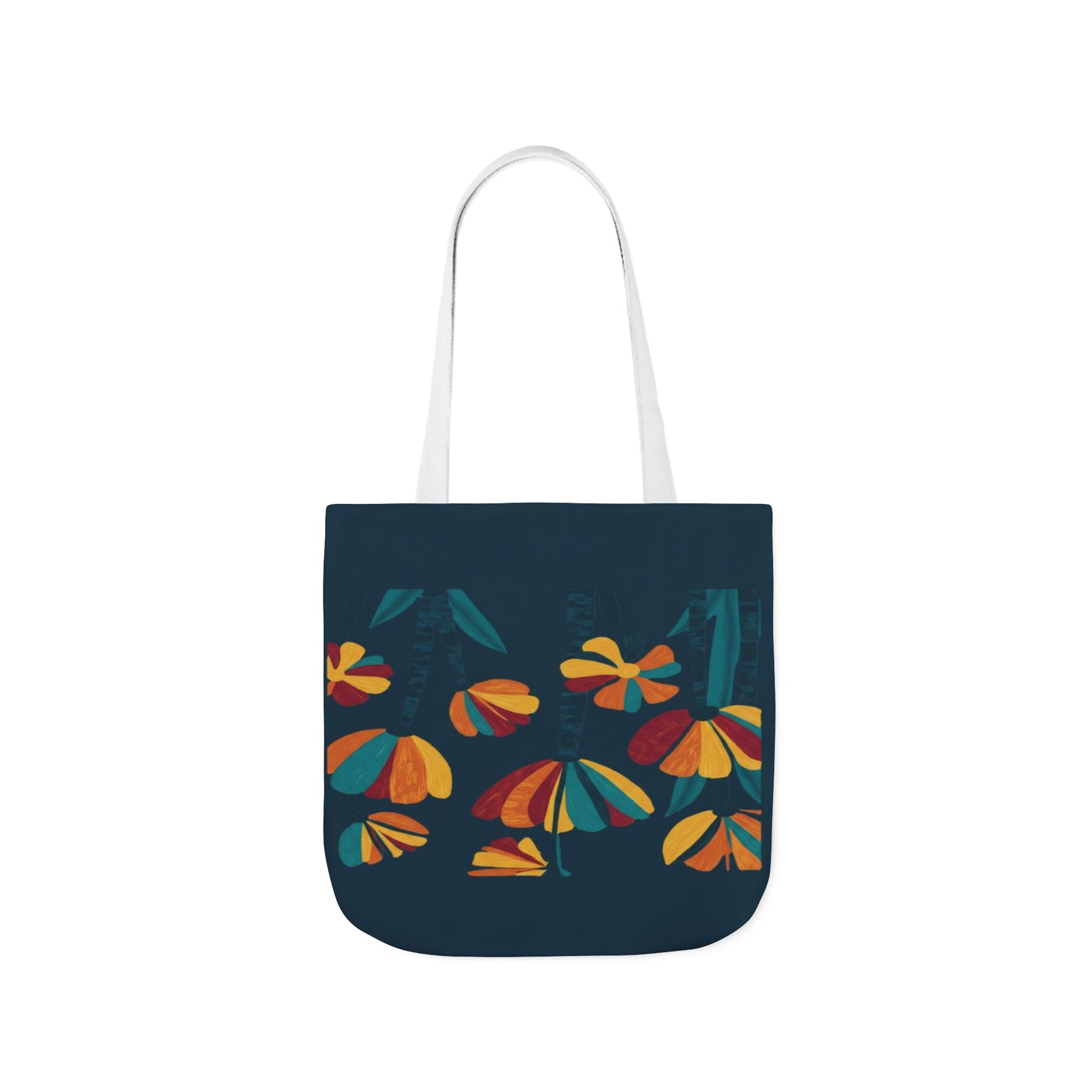 Floral Canvas Tote Bag — Retro Orange & Teal Wildflower Design