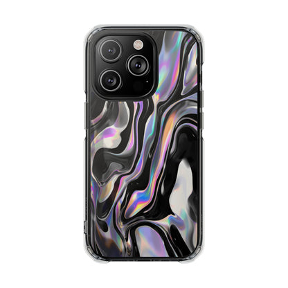 Magnetic Clear Impact Phone Case — Iridescent Black Marble Design