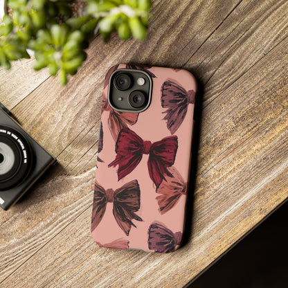 Bow Pattern Tough Phone Case — Pink Watercolor Bows Protective iPhone Cover