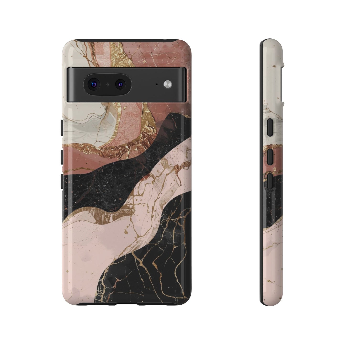 Marbled Rose Gold Phone Case — Abstract Pink & Black Protective Tough Case