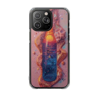 Clear Magnetic Phone Case — Cosmic Bottle Sunset Design