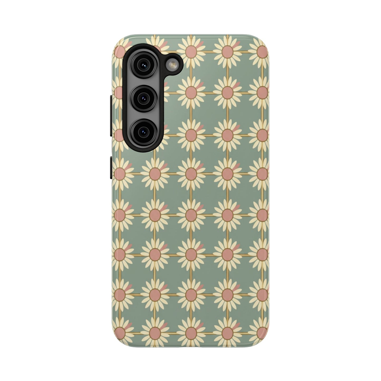 Daisy Pattern Tough Phone Case — Retro Floral Protective Cover