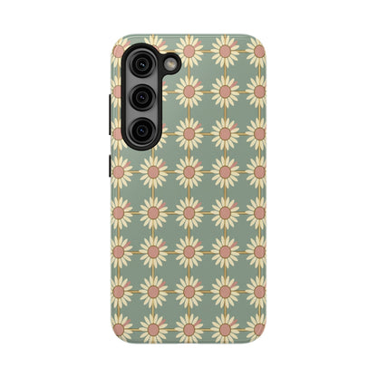 Daisy Pattern Tough Phone Case — Retro Floral Protective Cover