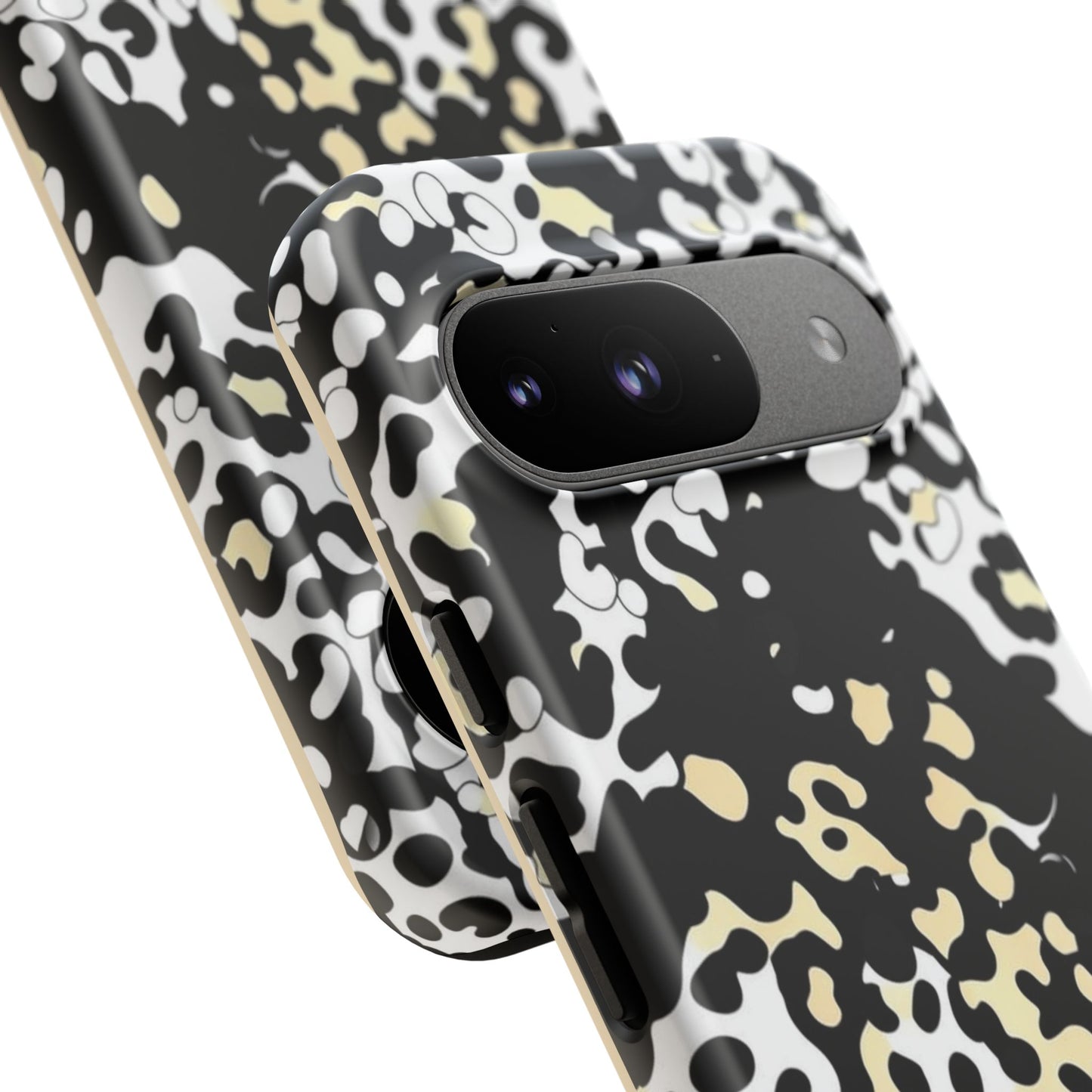 Leopard Splash Tough Phone Case — Black & Cream Animal Print Protective Cover