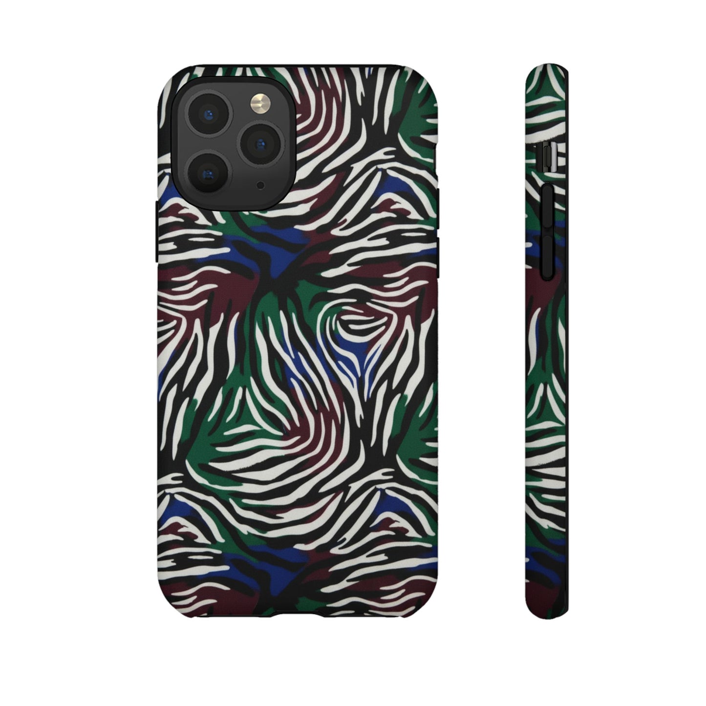 Zebra Camo Tough Phone Case – Green & Blue Animal Print Protective Cover