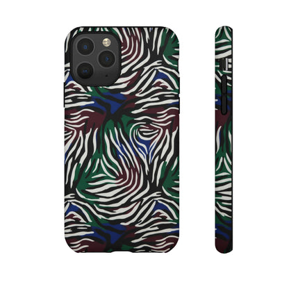 Zebra Camo Tough Phone Case – Green & Blue Animal Print Protective Cover