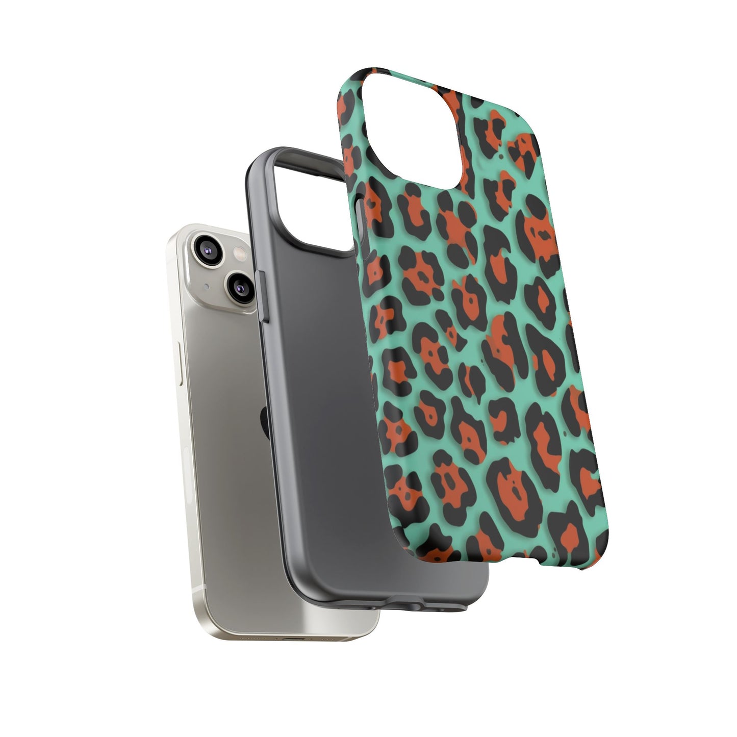 Teal & Rust Leopard Phone Case — Tough Protective Animal Print