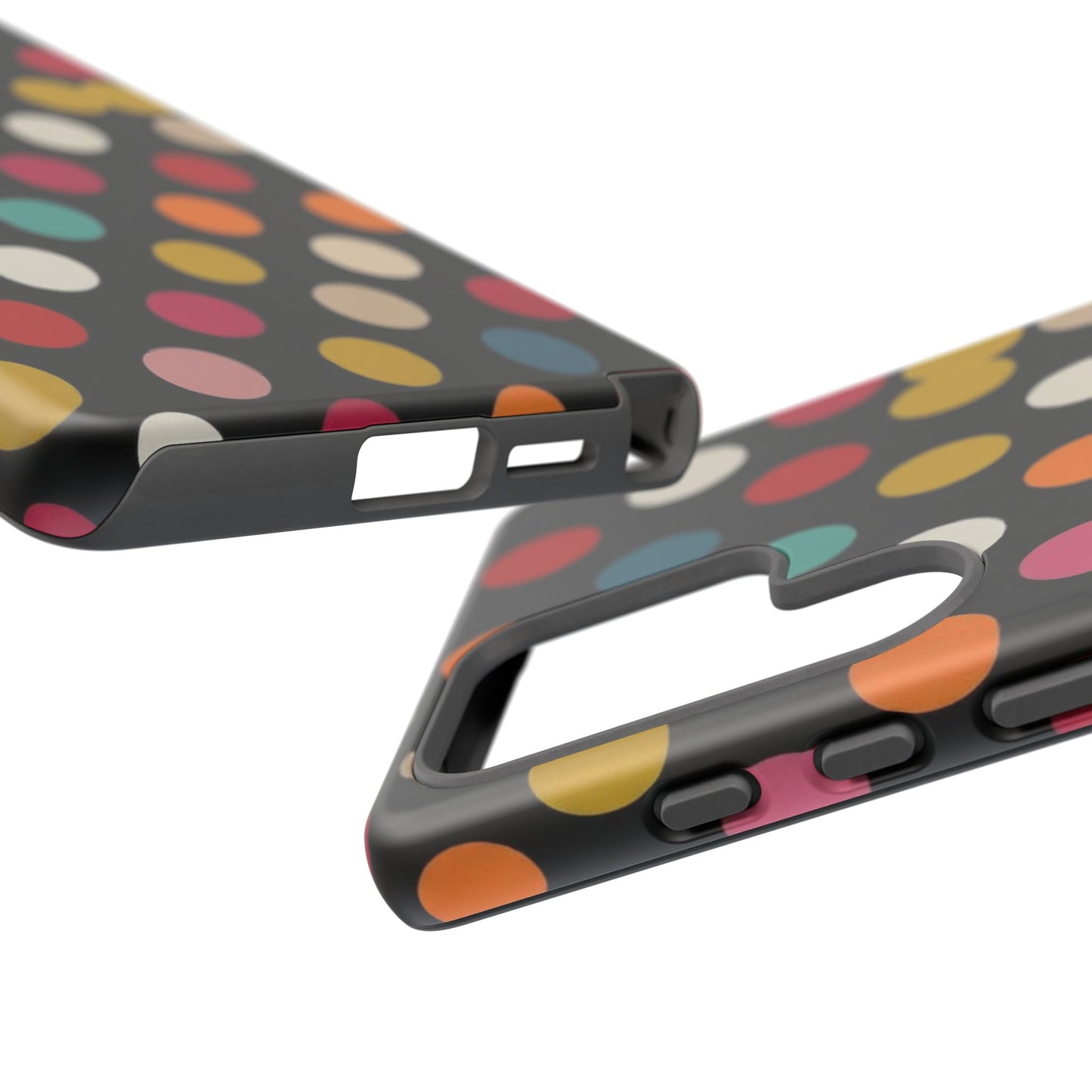 Polka Dot Tough Phone Case – Colorful Retro Dots on Black