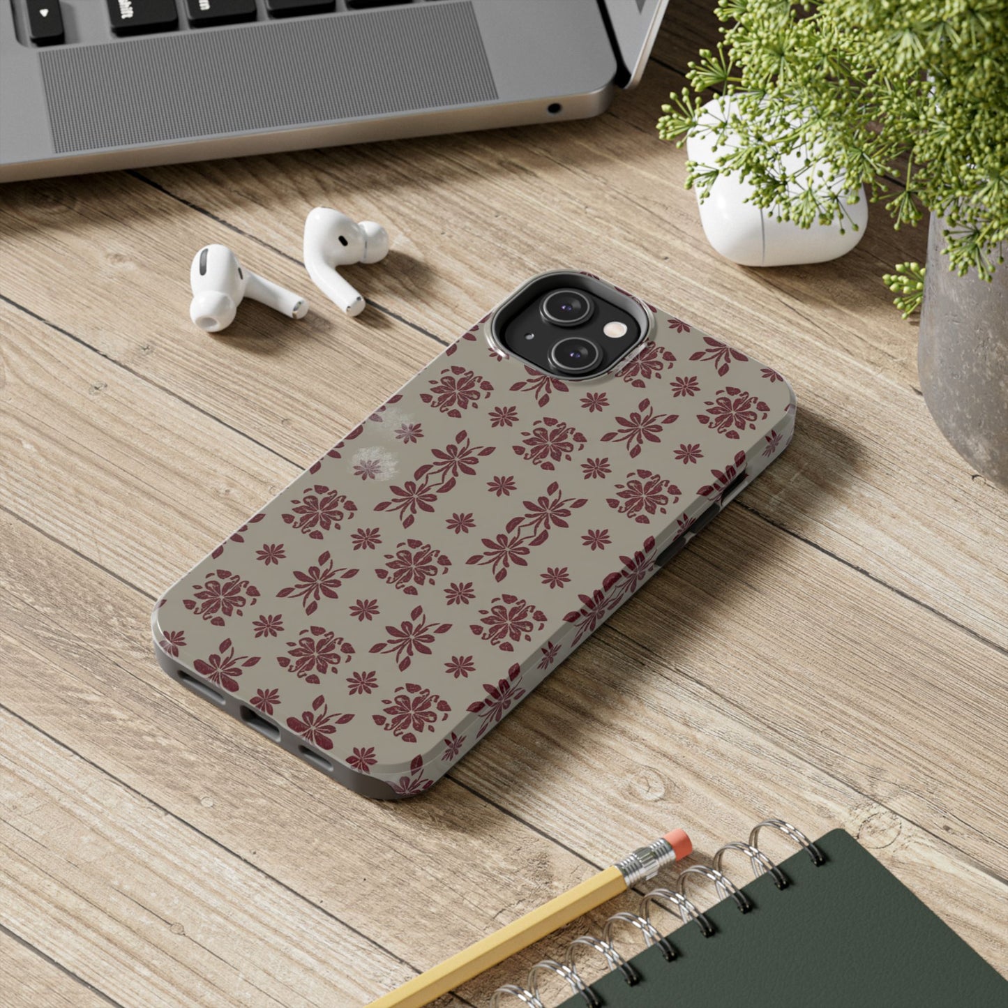 Tough Phone Case — Vintage Red Floral Pattern Protective Cover