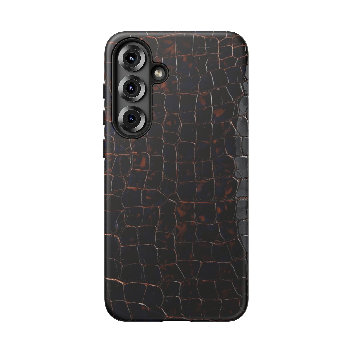 Croc-Embossed Tough Phone Case — Shockproof Black Alligator Texture
