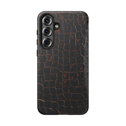 Croc-Embossed Tough Phone Case — Shockproof Black Alligator Texture
