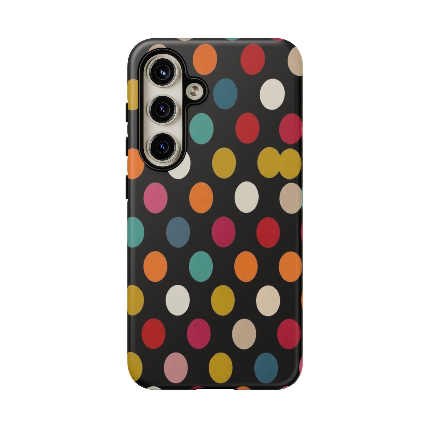 Polka Dot Tough Phone Case – Colorful Retro Dots on Black