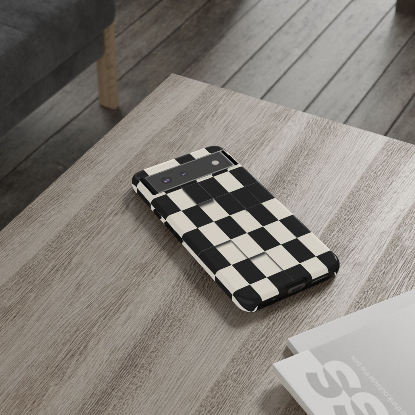 Checkerboard Tough Phone Case — Classic Black & Cream Grid Protective Cover