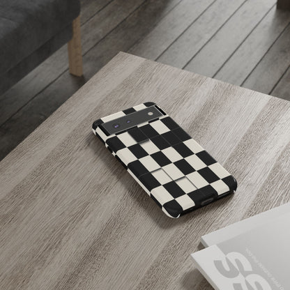 Checkerboard Tough Phone Case — Classic Black & Cream Grid Protective Cover