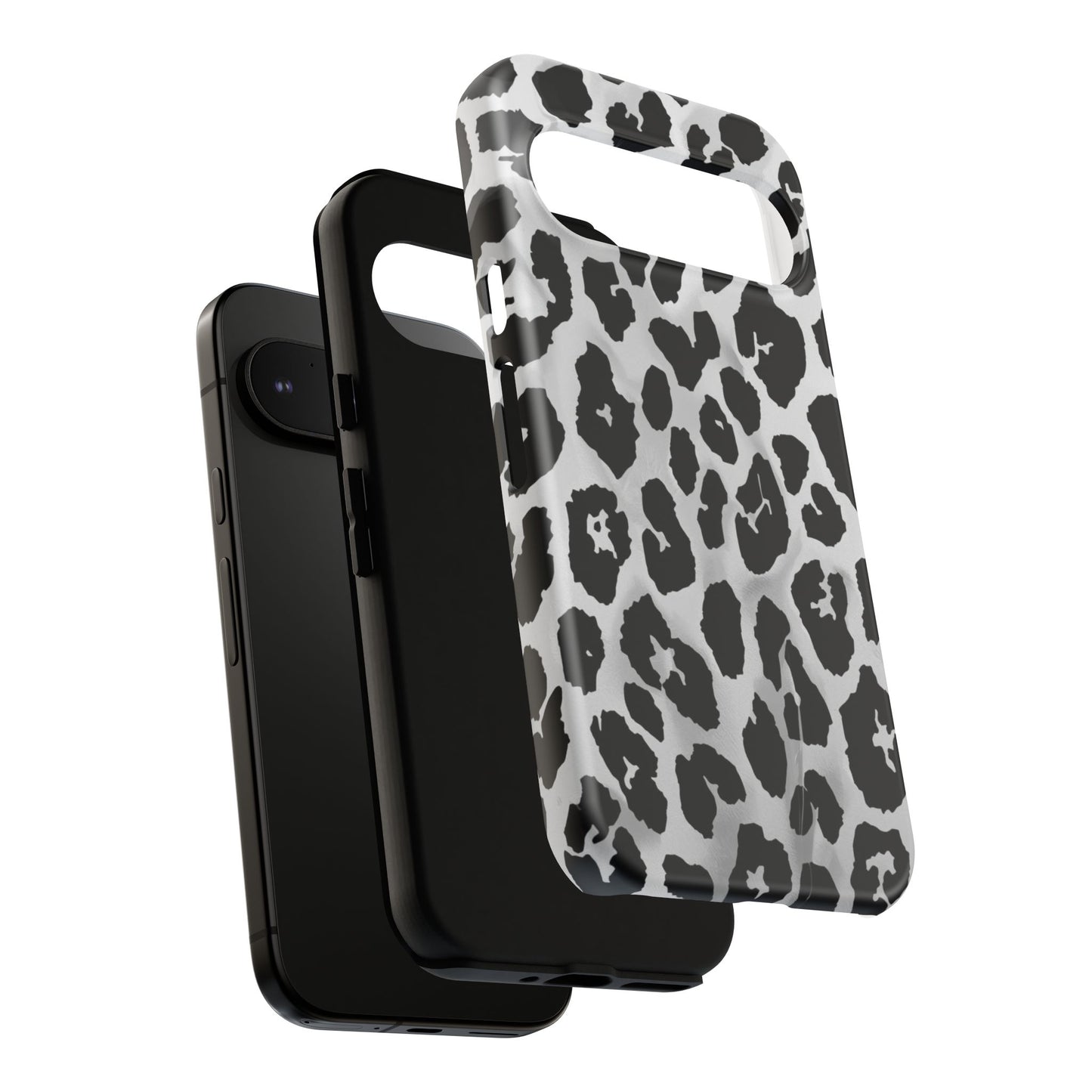 Leopard Print Tough Phone Case – Black & White Animal Pattern Protective Cover