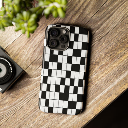 Crossword Grid Phone Case — Black & White Puzzle Pattern Tough Phone Cover
