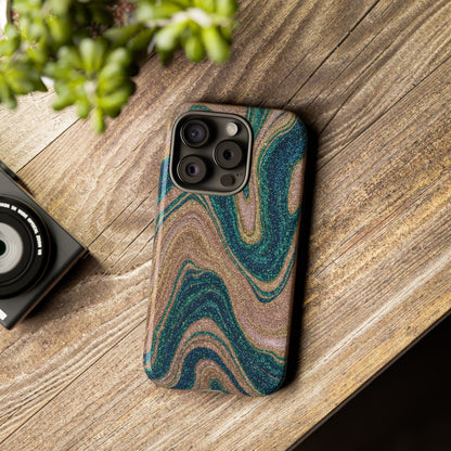 Marbled Teal & Gold Phone Case — Glitter Swirl Tough Case
