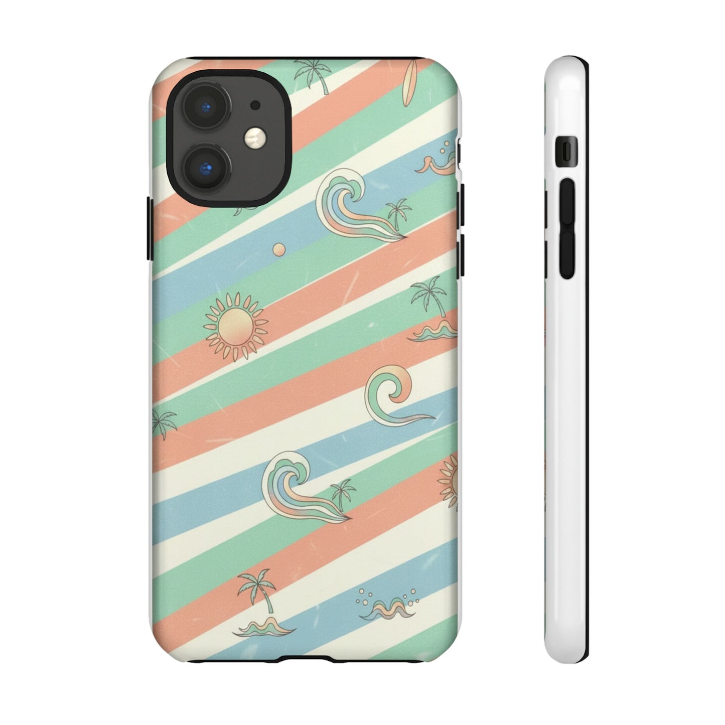 Surf Stripe Tough Phone Case — Retro Beach Waves Pattern