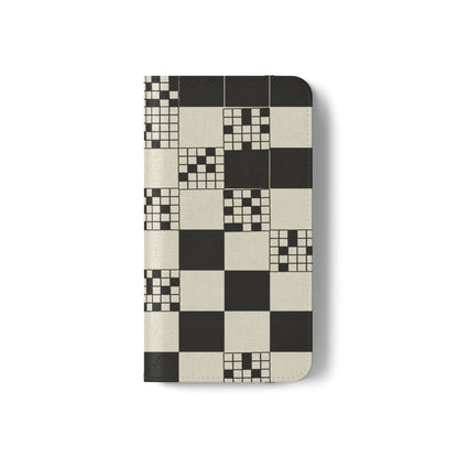 Checkerboard Flip Phone Case – Retro Black & Cream Geometric Wallet Case