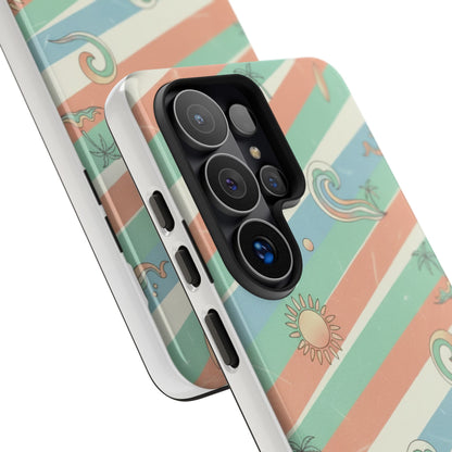 Surf Stripe Tough Phone Case — Retro Beach Waves Pattern
