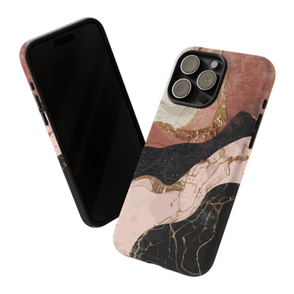 Marbled Rose Gold Phone Case — Abstract Pink & Black Protective Tough Case