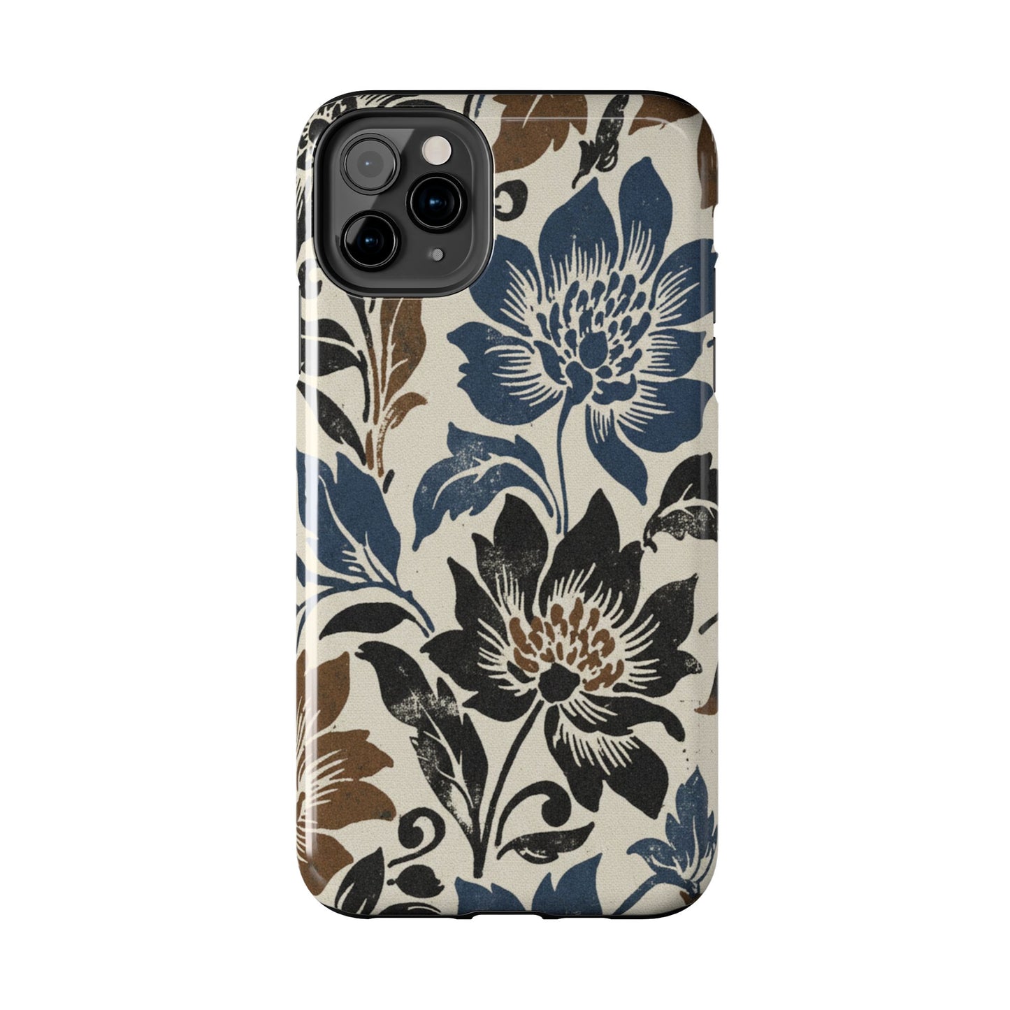 Floral Vintage Tough Phone Case — Blue & Brown Botanical Protection