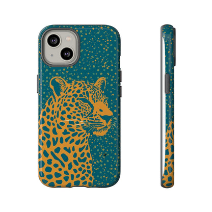 Leopard Spotlight Phone Case — Teal Gold Animal Print Protective Cover