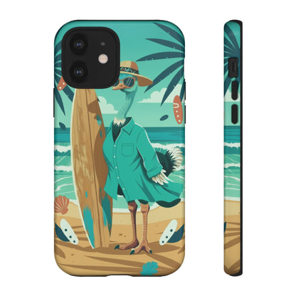 Phone Case — Retro Dressed Seagull Surfing Beach Illustration