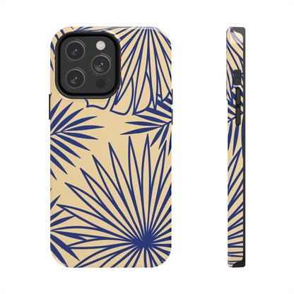 Tropical Palm Pattern Tough Phone Case — Navy Blue Fan Leaves on Sand