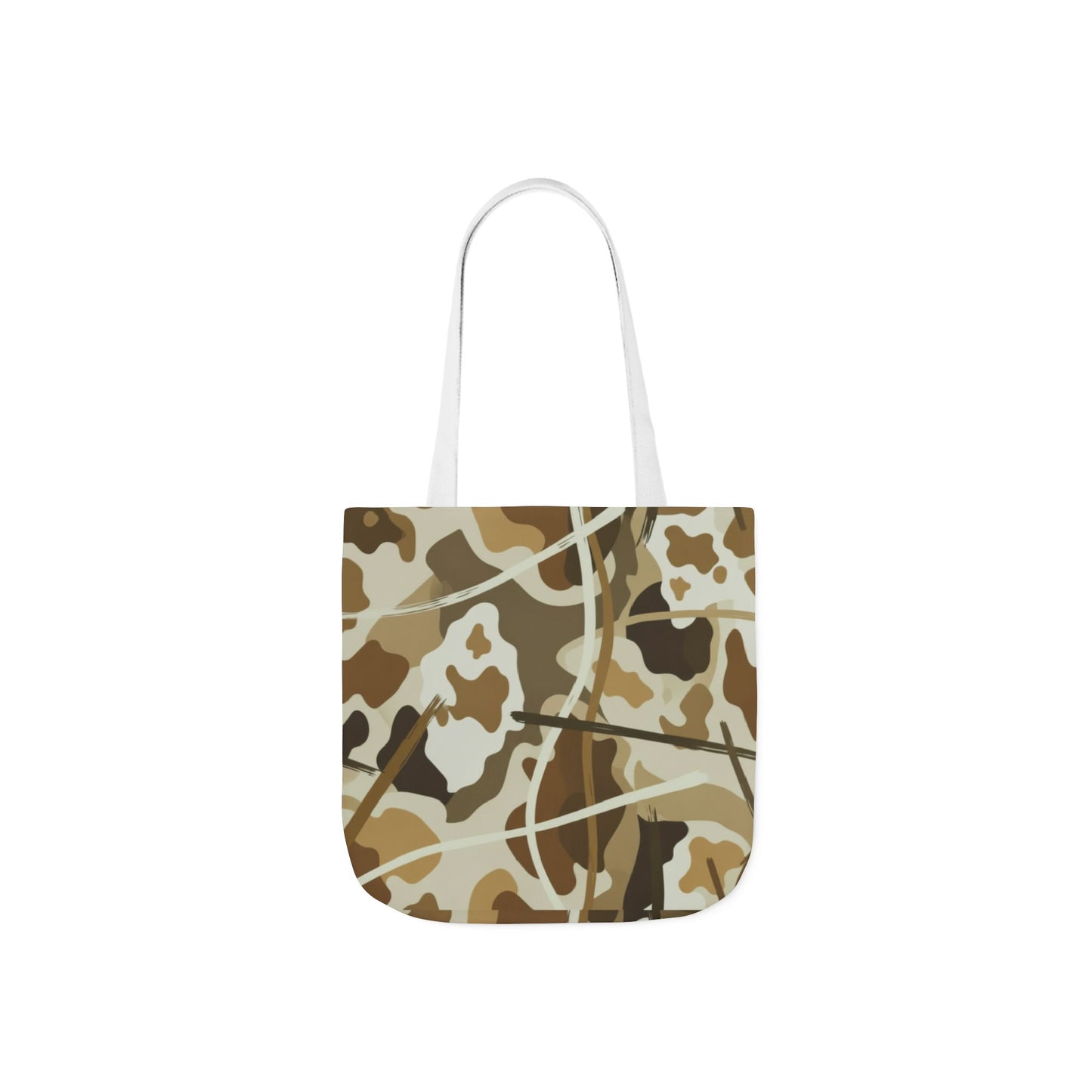 Camo Canvas Tote Bag — Beige Outdoor Pattern with 3 Color Straps