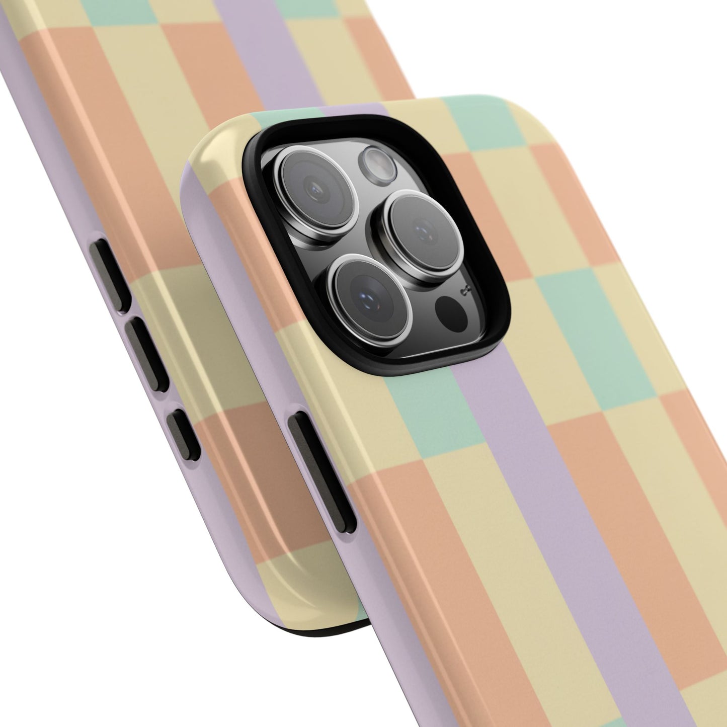 Pastel Checkered Phone Case — Retro Stripe Tough Case