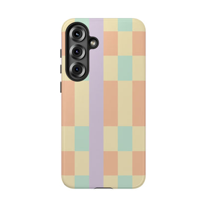 Pastel Checkered Phone Case — Retro Stripe Tough Case