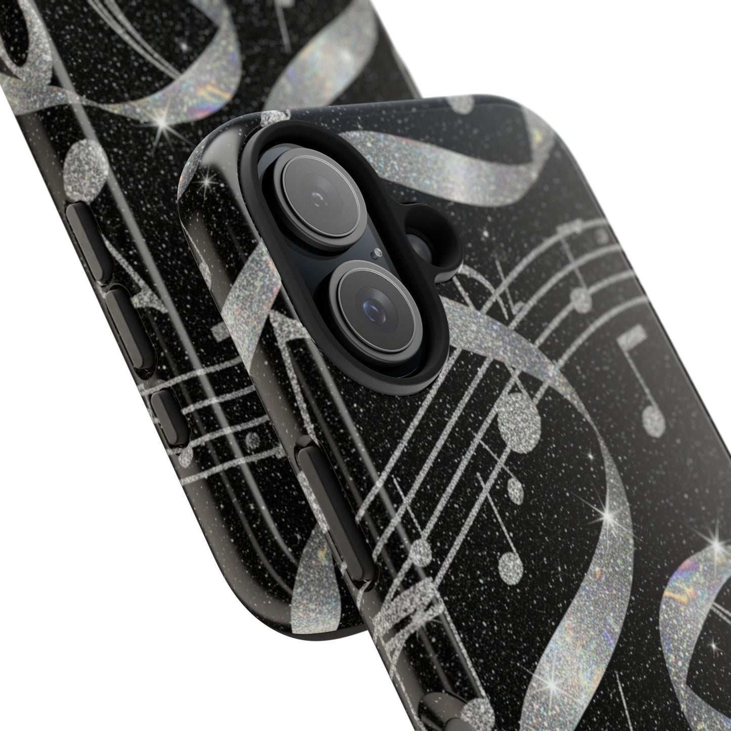 Musical Notes Tough Phone Case – Glitter Black Musician Phone Cover