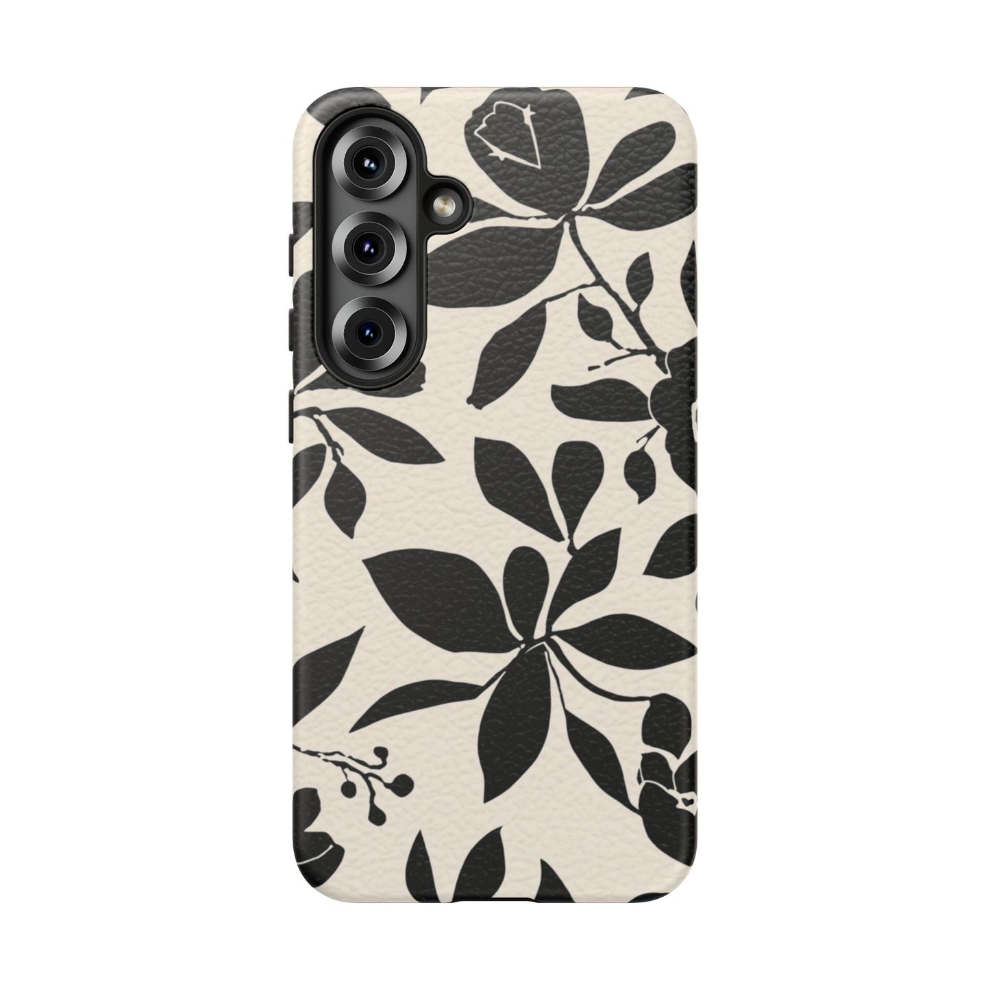 Black Floral Pattern Phone Case — Monochrome Botanical Tough Case