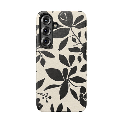 Black Floral Pattern Phone Case — Monochrome Botanical Tough Case