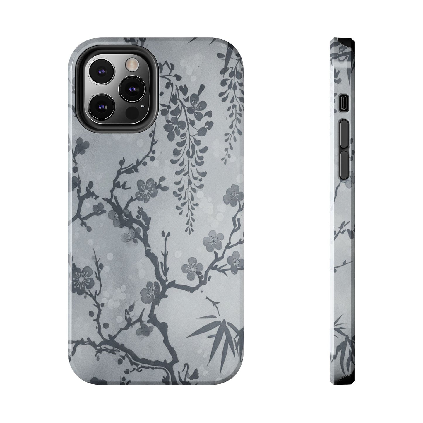 Tough Phone Case — Gray Cherry Blossom Ink Floral Design