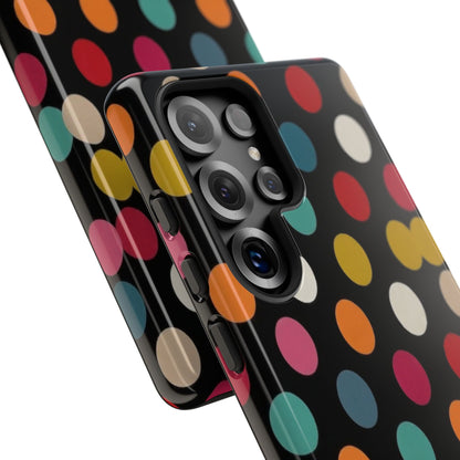 Polka Dot Tough Phone Case – Colorful Retro Dots on Black